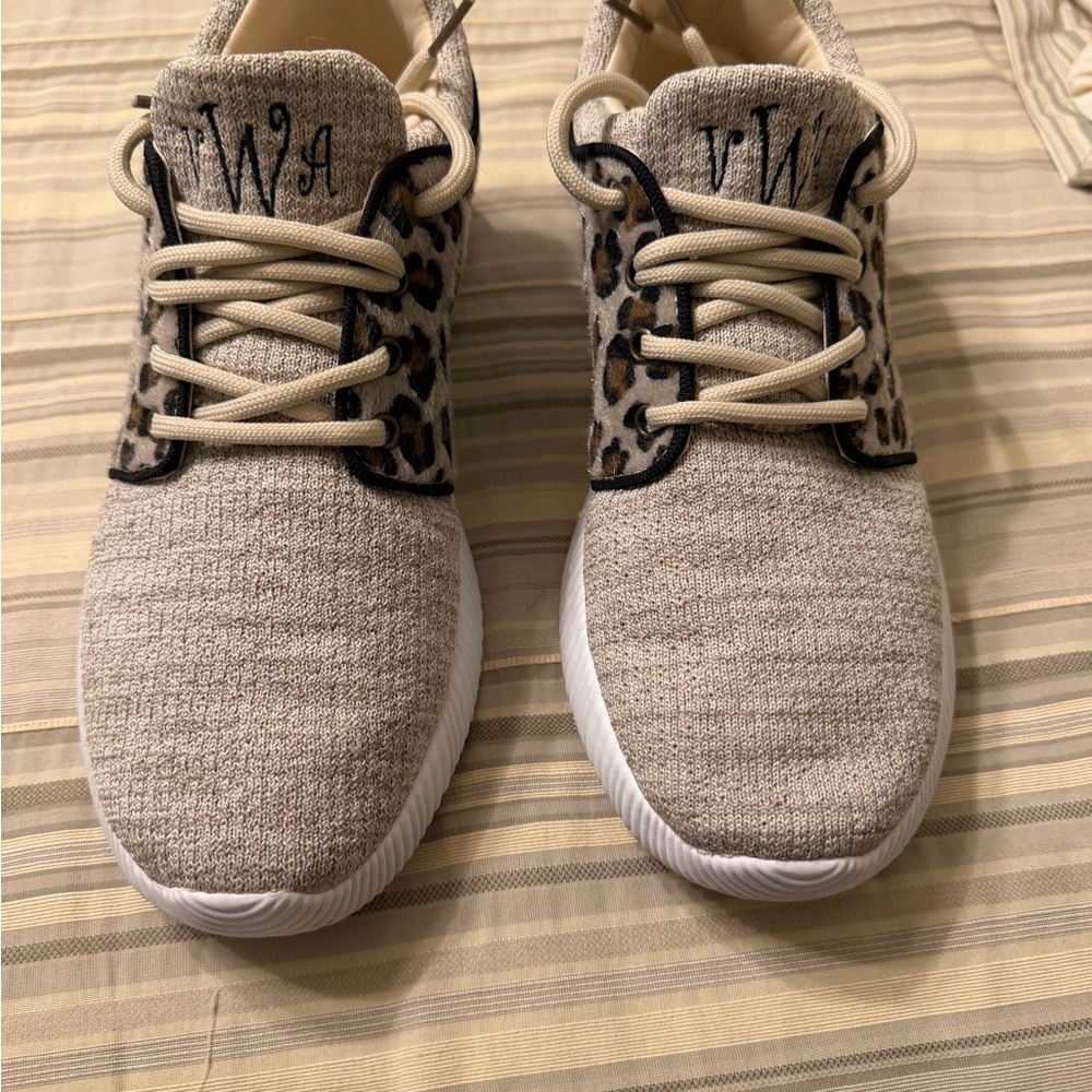 Women's Athletic Shoes in Tan and Leopard Print